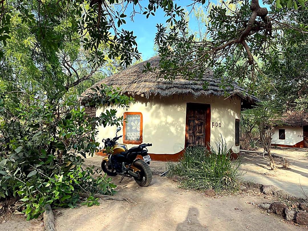 Round thatched cabin at camp